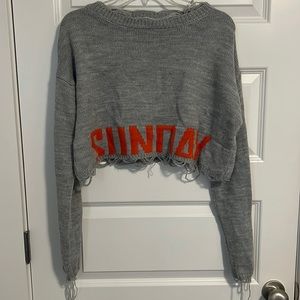 Distressed “Sunday” Graphic Cropped Sweater